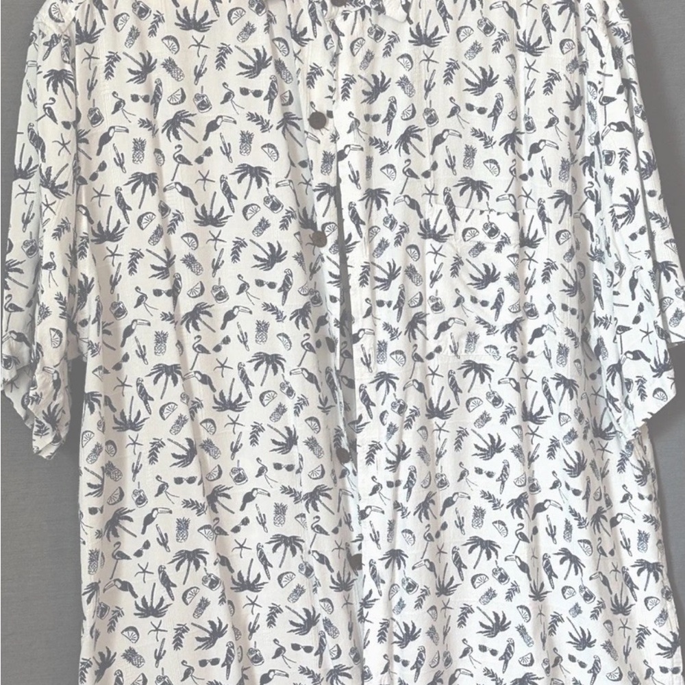 Caribbean White Shirt with Blue Tropical Icons